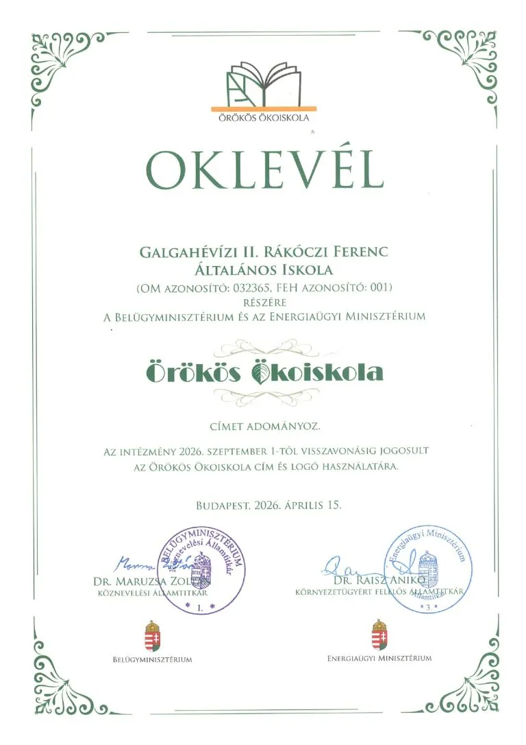 Galgahévízi II. Rákóczi Ferenc Általános Iskola épülete